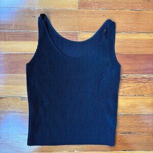 Y2K Vintage Pleated Plisse Black Tank Top MEDIUM